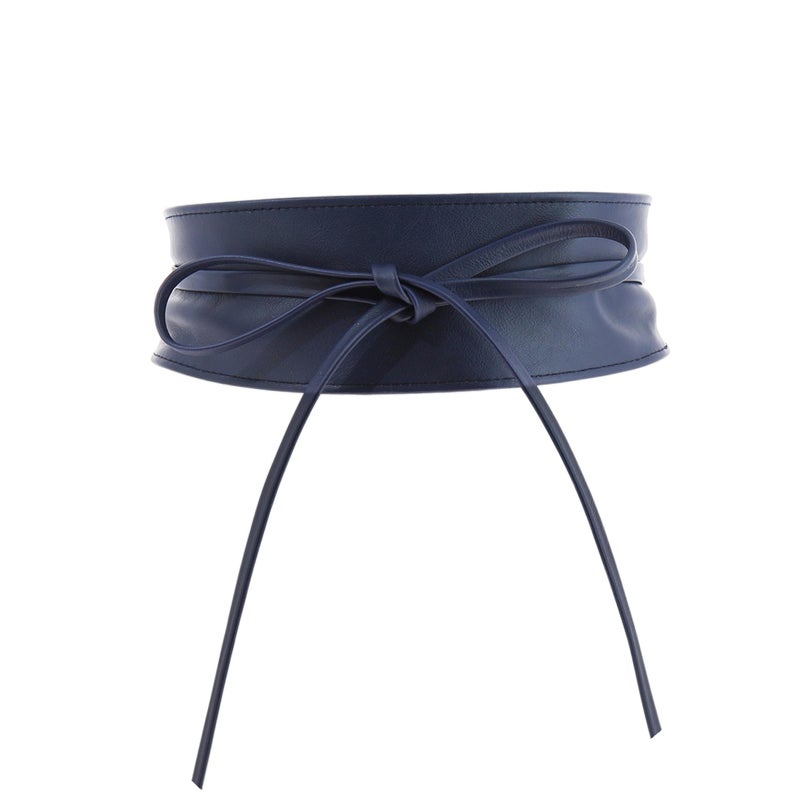 FASHIONGEN - Woman Italian leather Obi belt, CASSIANE - Navy blue, S-M - Image 1